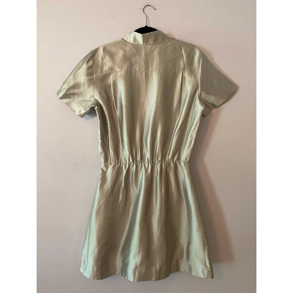 NWT Theory Silk Ice Gray Shantung Twill Button Down A-Line Mini Dress Women's 6 - Picture 9 of 16